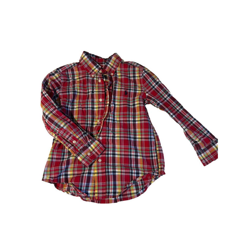 Preowned, Ralph Lauren Long Sleeve Button Down Shirt Boys Red Plaid, size 5